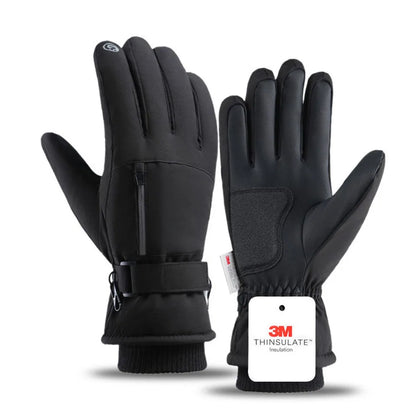 Black gloves with 3M Thinsulate insulation label on a white background