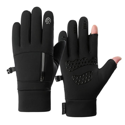 Black gloves with touch screen tips on a white background