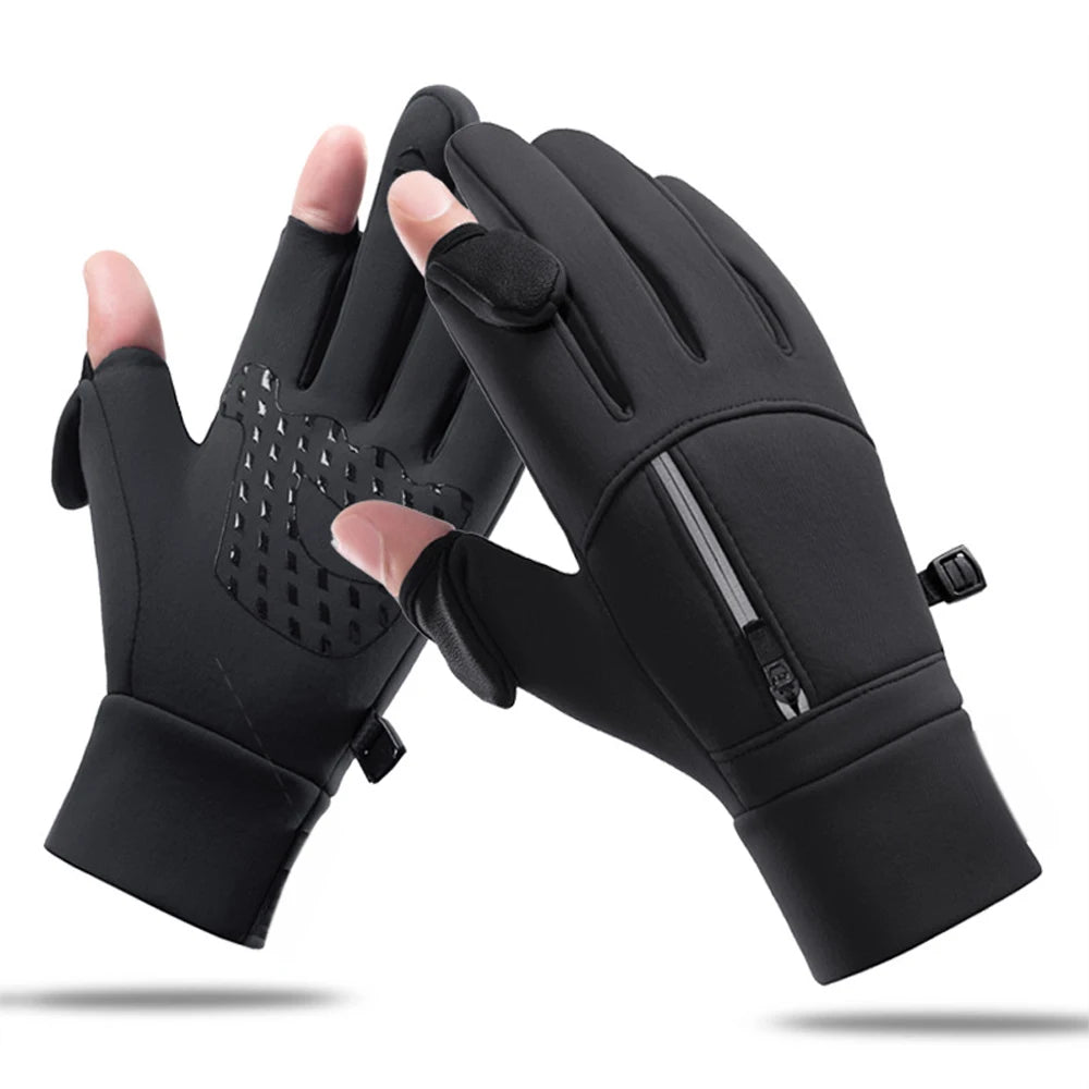 Black gloves with touch screen tips on a white background