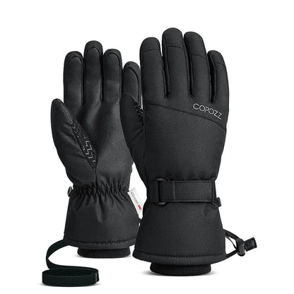 Black snowboard gloves on a white background