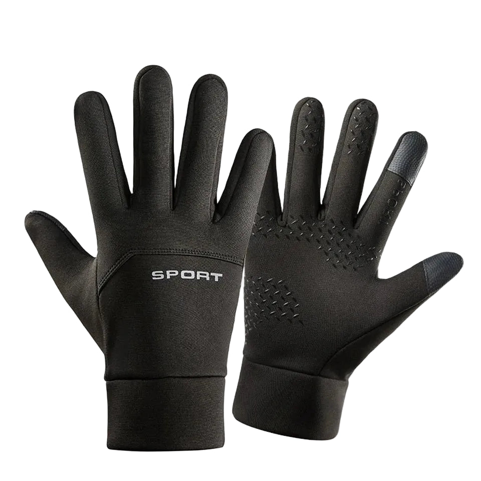 Black sports gloves on a white background.