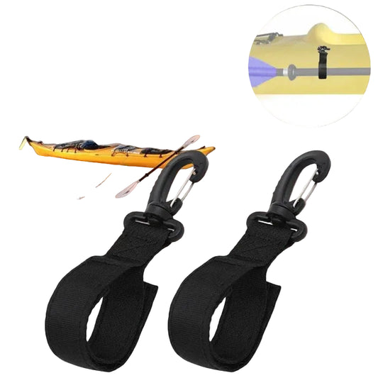 Black straps with carabiners on a white background.