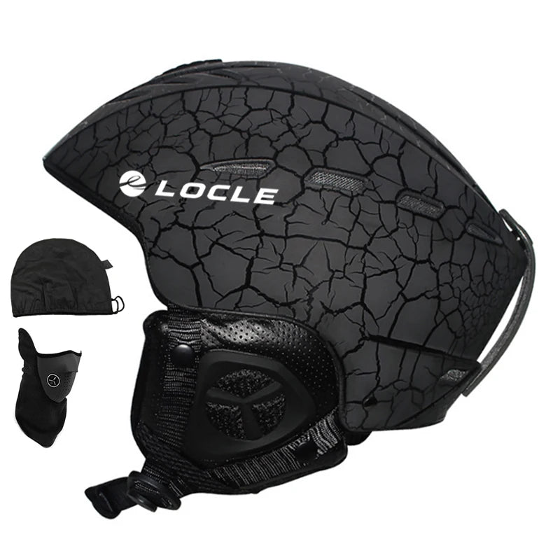Black textured helmet with visor and face mask on a white background, featuring the LOCLE brand.
