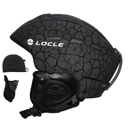 Black textured helmet with visor and face mask on a white background, featuring the LOCLE brand.