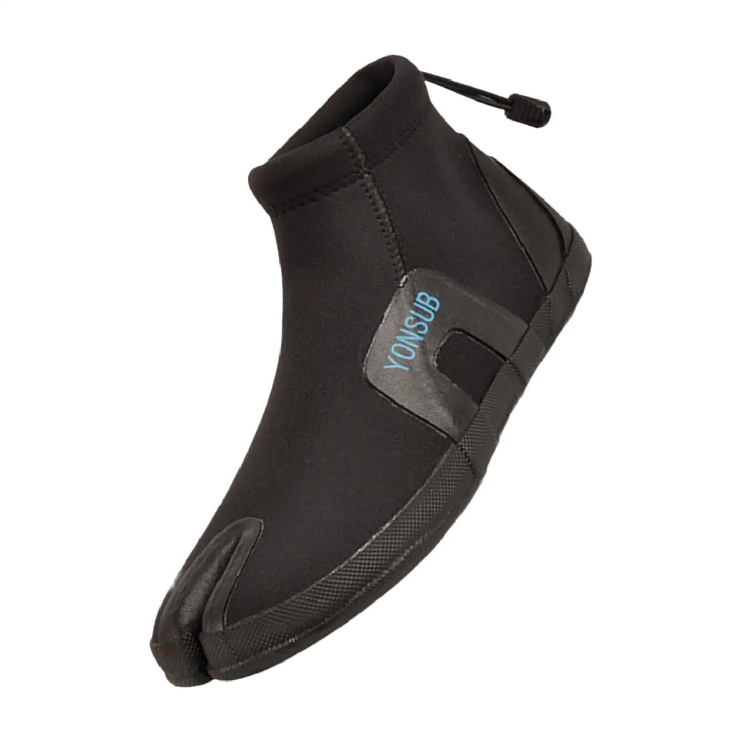 Black wetsuit boot on a white background