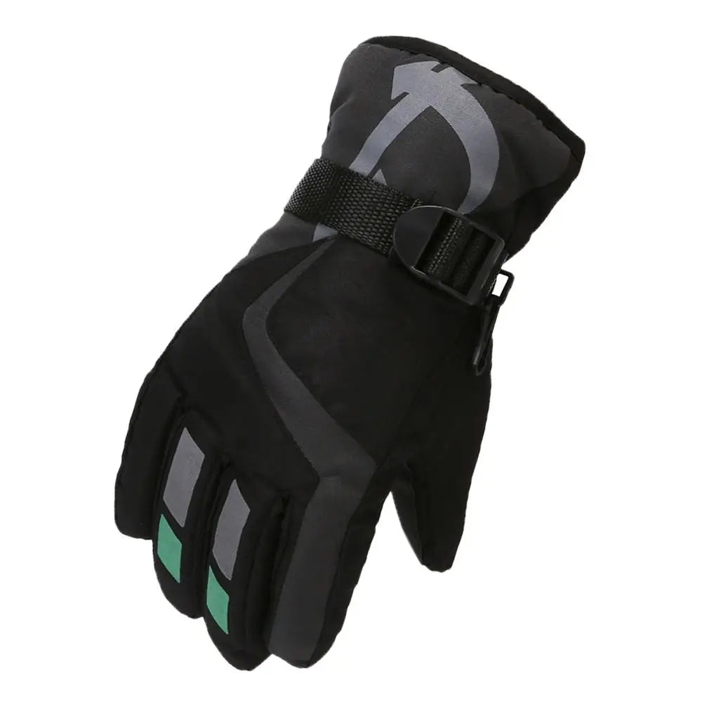 Black winter glove with gray accents on a white background