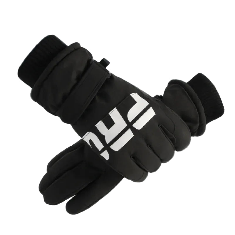 Black winter gloves on a white background.