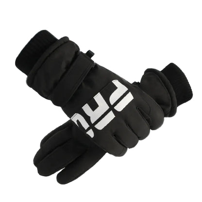 Black winter gloves on a white background.