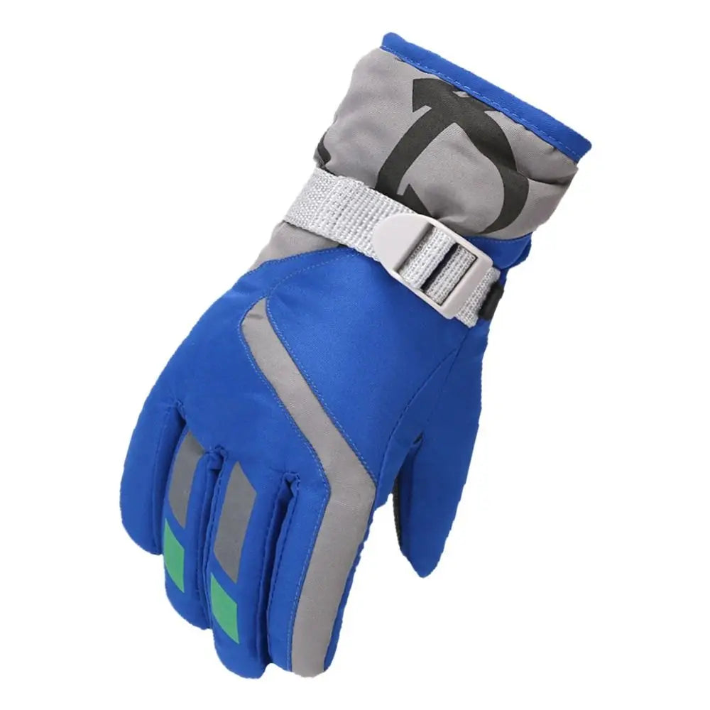 Blue and gray glove with a strap on a white background