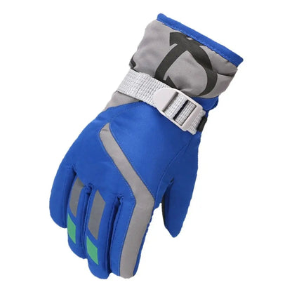 Blue and gray glove with a strap on a white background