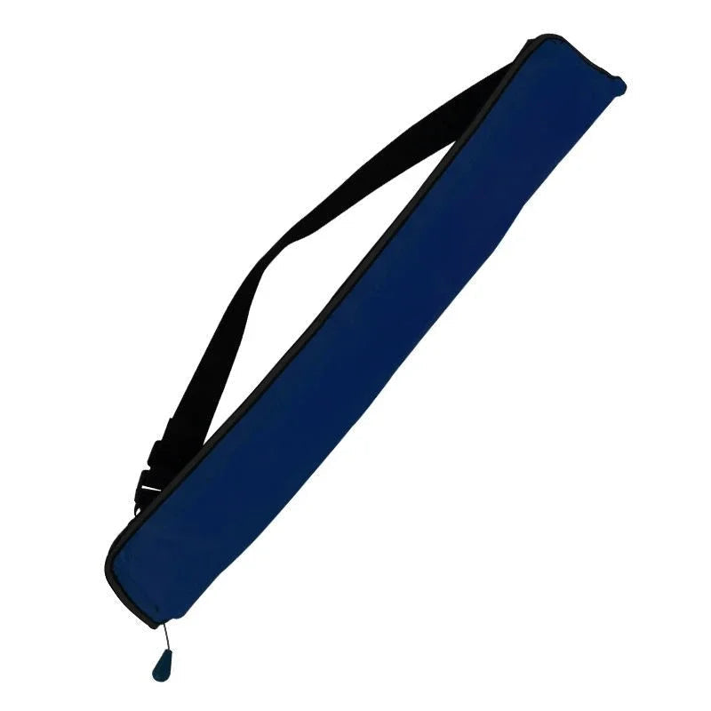 Blue carrying case with a black strap on a white background