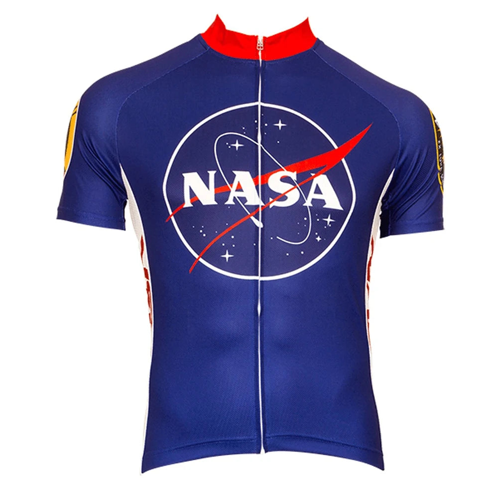 Blue cycling jersey on a white background