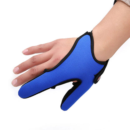 Blue glove with black accents on a white background