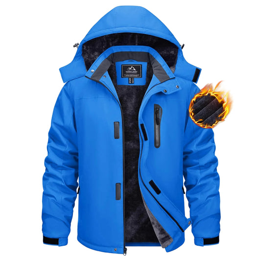 Blue jacket with flame graphic  on a white background
