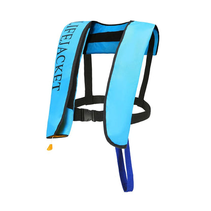 Blue life jacket on a white background