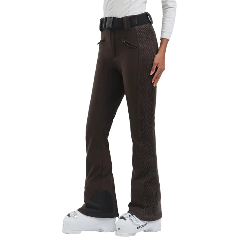 Brown pants worn by a person on a white background