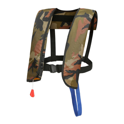 Camouflage dog harness with blue strap on a white background