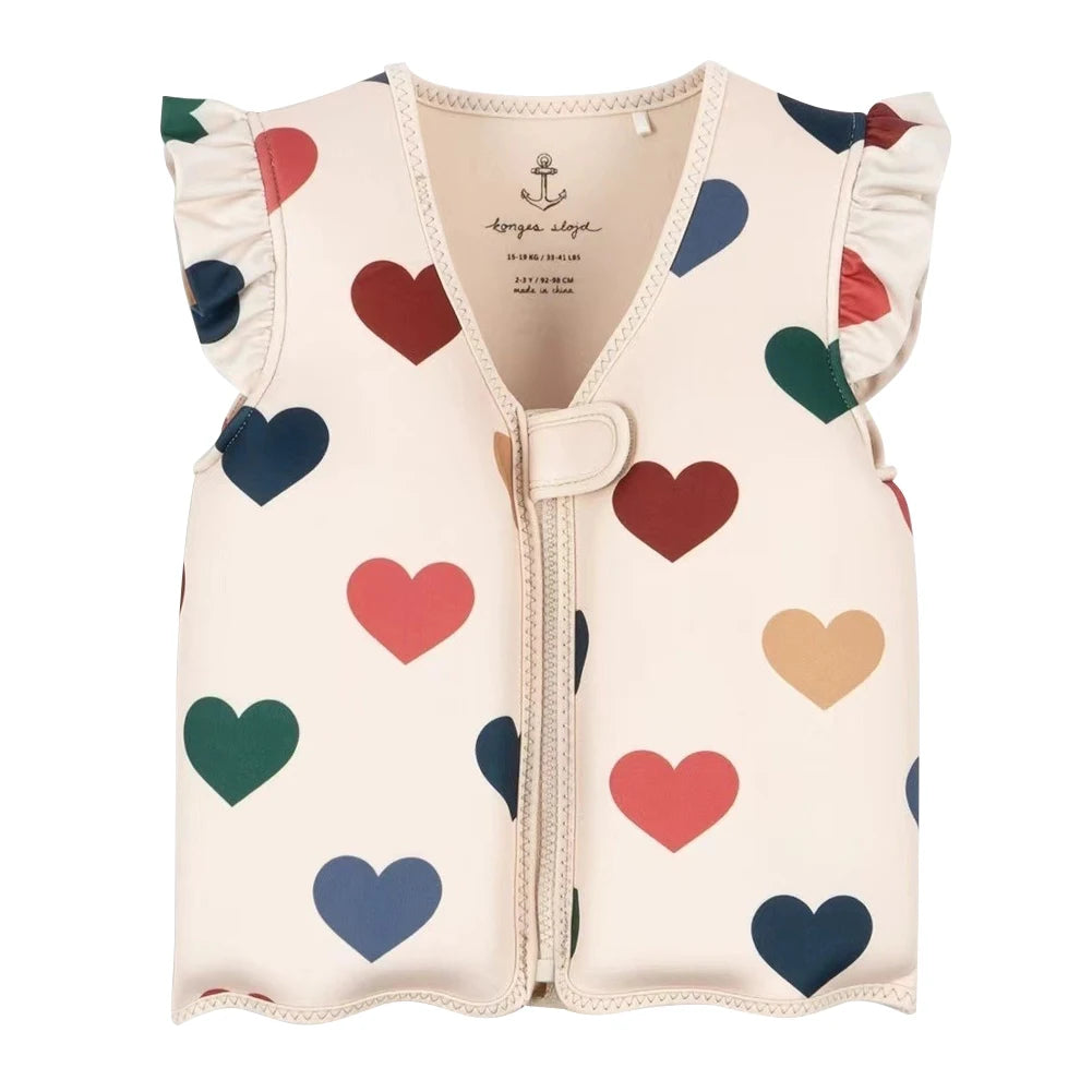 Children's vest with colorful heart pattern on a white background