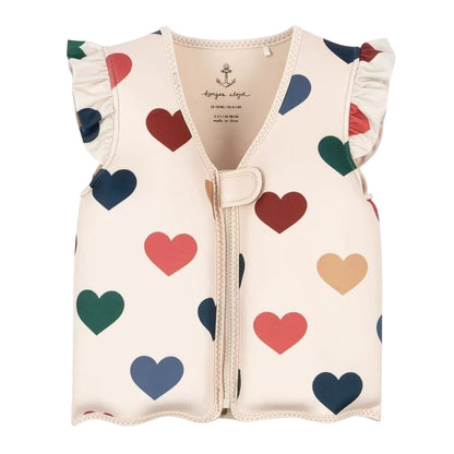 Children's vest with colorful heart pattern on a white background