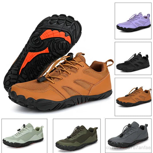 Collage of various hiking shoes in different colors and styles.