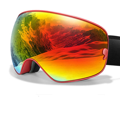 Colorful ski goggles with interchangeable lens and frame on a white background