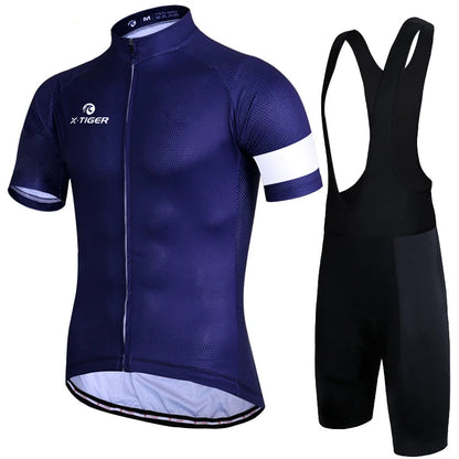 Cycling jersey and bib shorts set on a white background