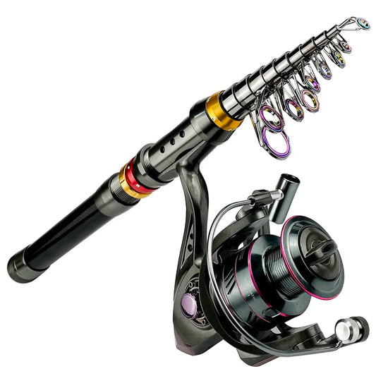 Fishing rod and reel set on a white background