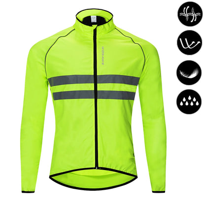 Fluorescent yellow jacket with reflective strip on a white background
