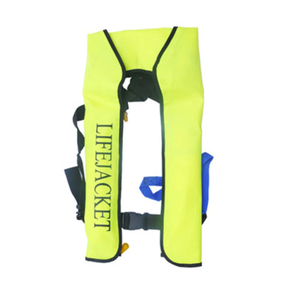 Fluorescent yellow life jacket on a white background