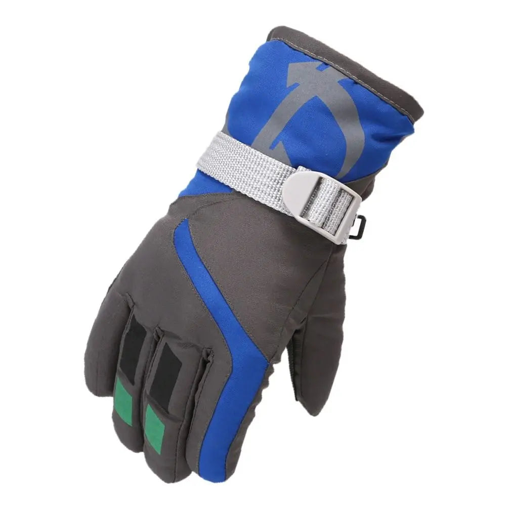Gray and blue glove with a buckle on a white background