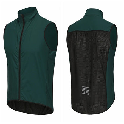 Green and black cycling vest shown from front and back on a white background