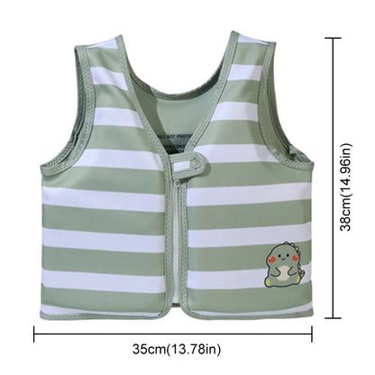 Green and white striped children's vest with a small graphic on a white background