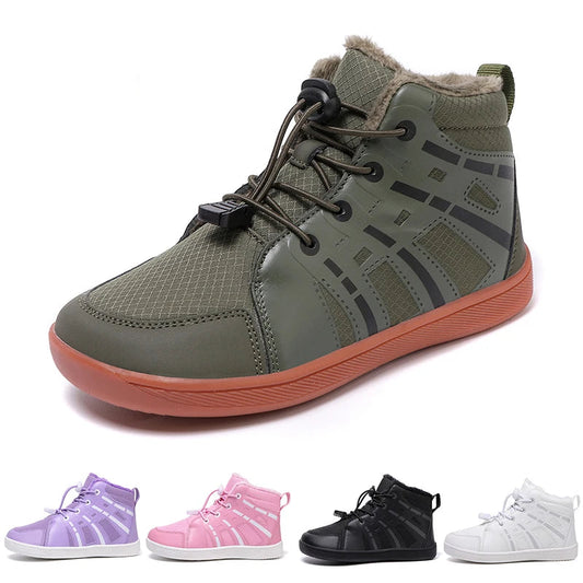 Green high-top sneaker with brown sole on a white background.