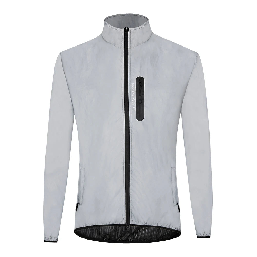 Light gray cycling jacket with black zipper and mesh accents on a white background