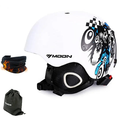 Motorcycle helmet with checkered design, neck gaiter, and drawstring bag on a white background