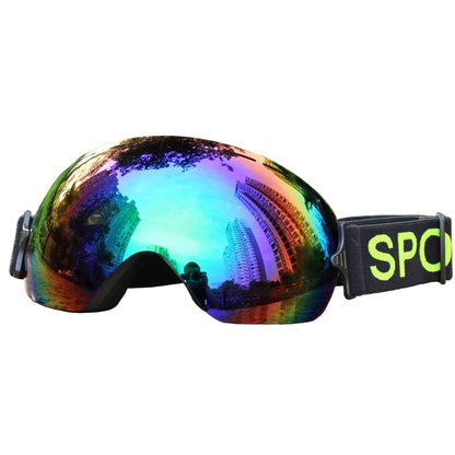 Multicolored ski goggles on a white background
