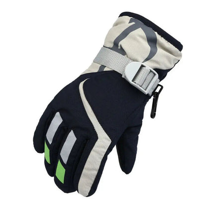 Navy and beige glove with a buckle on a white background