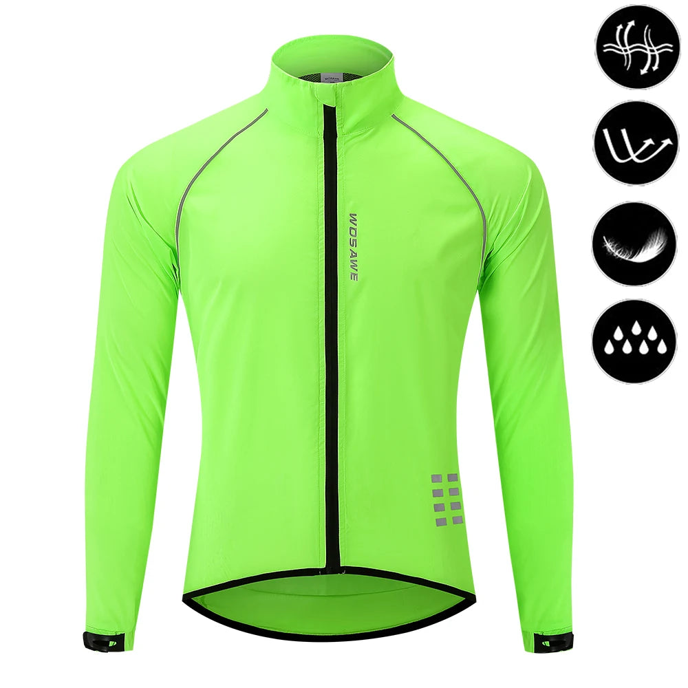Neon green cycling jacket on a white background
