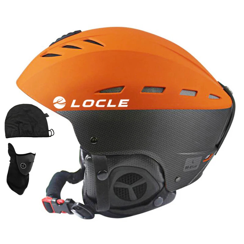 Orange and black helmet with LOCLE branding on a white background