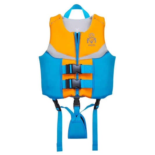 Orange and blue life jacket on a white background