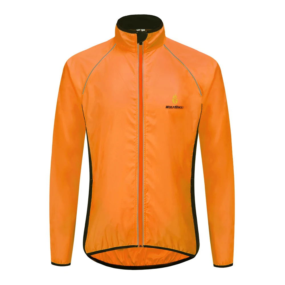 Orange cycling jacket on a white background