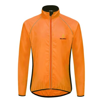 Orange cycling jacket on a white background