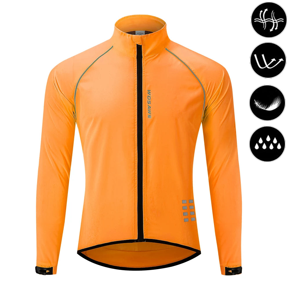 Orange cycling jacket on a white background