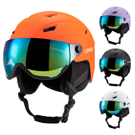 Orange helmet with reflective visor and 'Lixada' branding, shown with other color options on a white background.