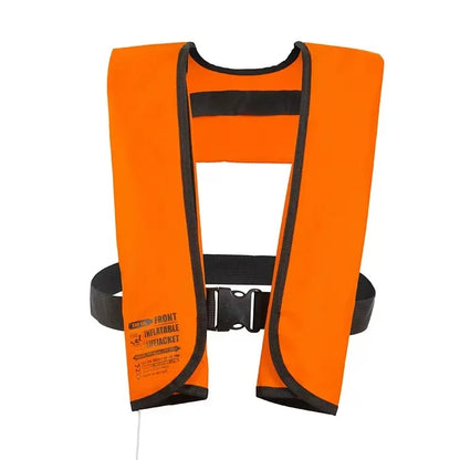 Orange life jacket with black trim on a white background