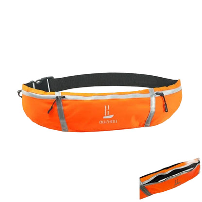 Orange waist bag with black strap on a white background