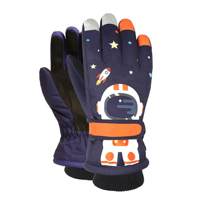 Pair of gloves with astronaut design on a white background