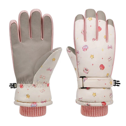 Pair of gloves with pink and gray accents on a white background