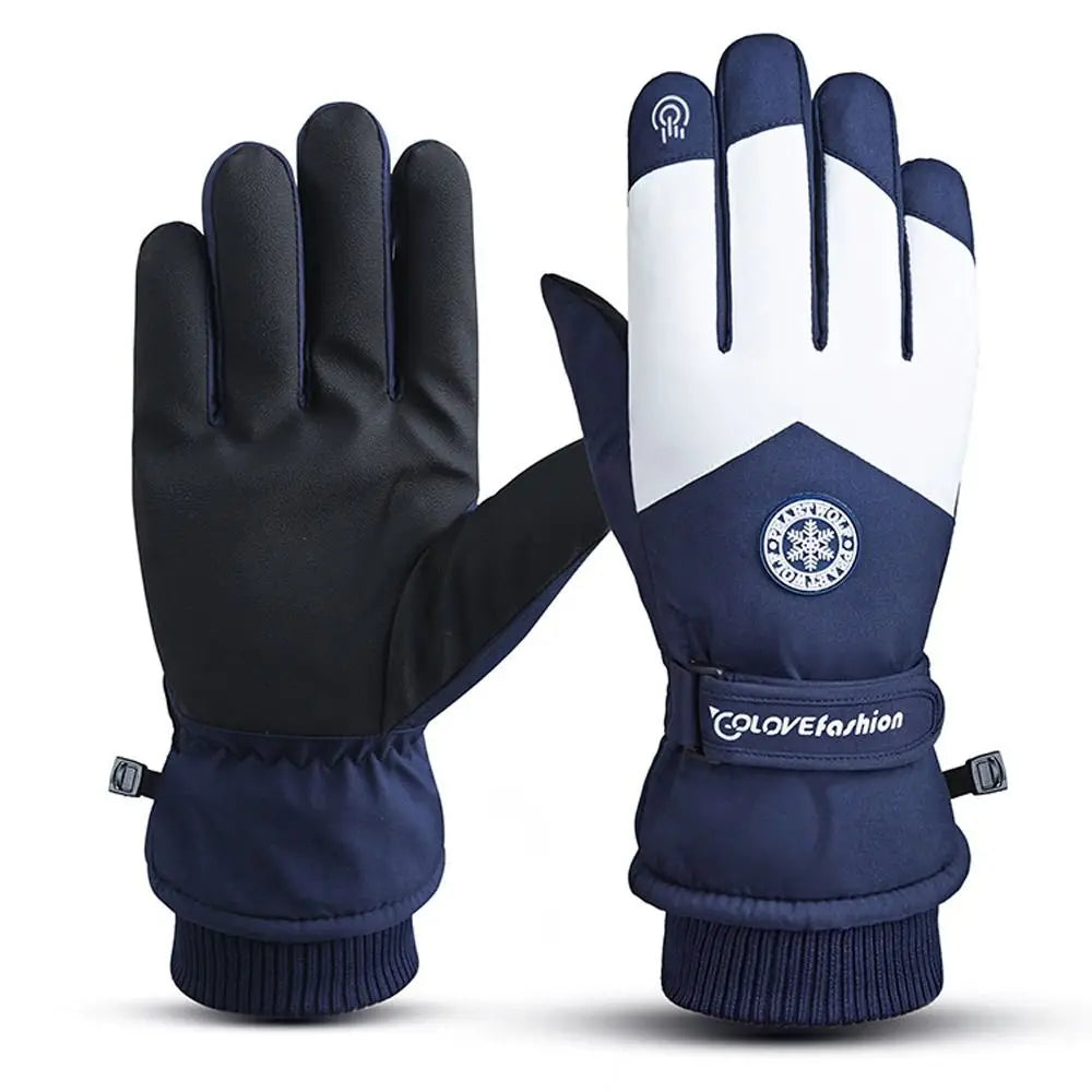 Pair of navy and white gloves on a white background