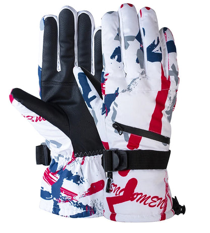 Pair of gloves with a colorful pattern on a white background